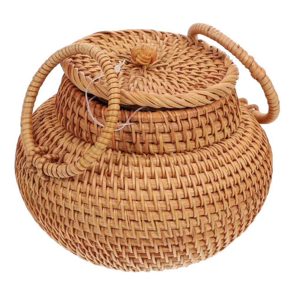 ABOOFAN Sundries Organizer Basket Rattan Woven Storage Bin Fruit Toy Basket Lid