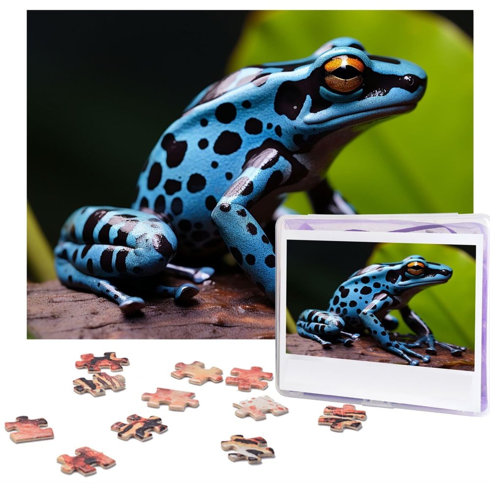 Jigsaw Puzzle for Adults 500 Piece Funny Challenging Puzzles Dart Frog Blue Picture Jigsaw Wooden Puzzle Artwork Family Game Puzzle for Birthday 20.4" x 15"