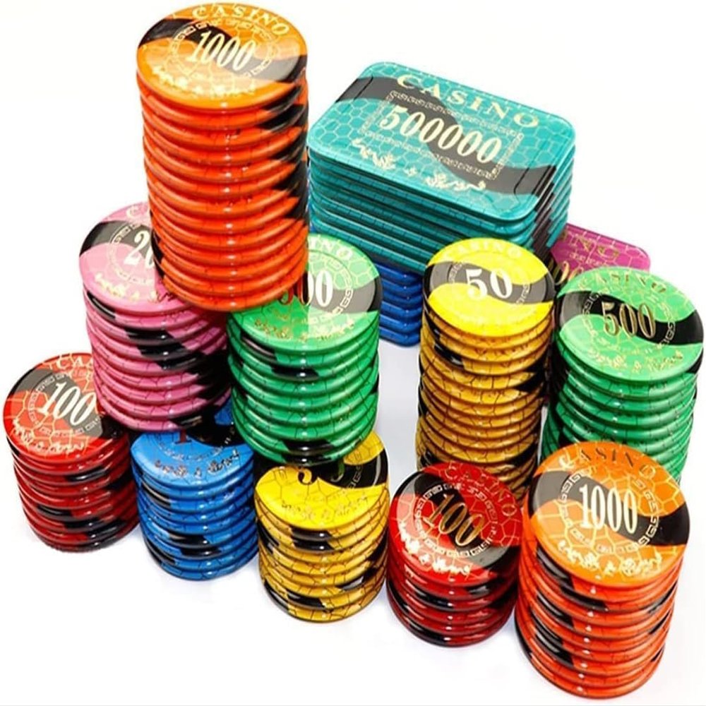 Casino Poker Chips Set with Denominations, 25PCS Bingo Chips, Crystal Dice Style, Ideal for Counting, Math Learning, and Card Games