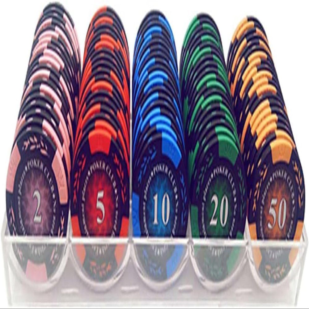 100PCS Poker Set, Casino Chips Monte Carlo, Clay Acrylic 14g for Texas Hold'em & Blackjack, Values 1-10000 Selectable, Professional Poker Chips Set