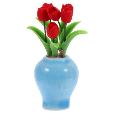 Milisten Miniature Flower Decor Dollhouse Realistic Tulip Arrangement Porcelain Vase for Home Decoration Crafting and Miniature Landscaping