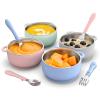 Bakpoco Toddler Feeding Suction Bowls and Utensils Set, 2-in-1 Stainless Steel 304 Kids Bowl & Silicone Suction Baby Bowl with Spoons and Forks, First Self-feeding Training Set, Sunrise Meadow view 1