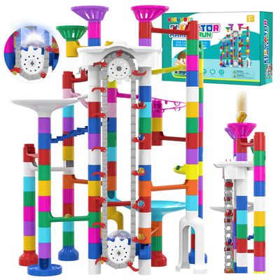 KERUVOTA Big Motorized Marble Run - Construction Building Blocks Toys 220Pcs Marble Race Track with Elevator,Educational STEM Game Christmas Birthday Gifts for Kids 3-5 4-8 8-12 (B-Colorful)
