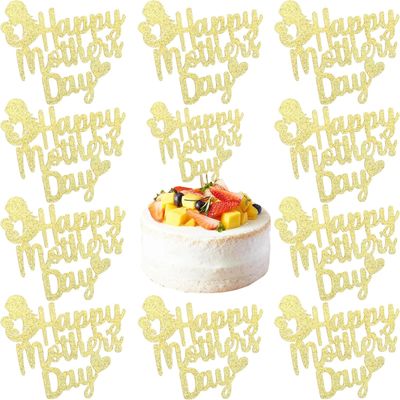 10Pcs Happy Mothers Day Cake Topper,Gold Glitter Mom Kid Cupcake Toppers,Shining Heart Design Cake Decorations for Mothers Day Themed Party Cake Decorations Supplies(Mom)