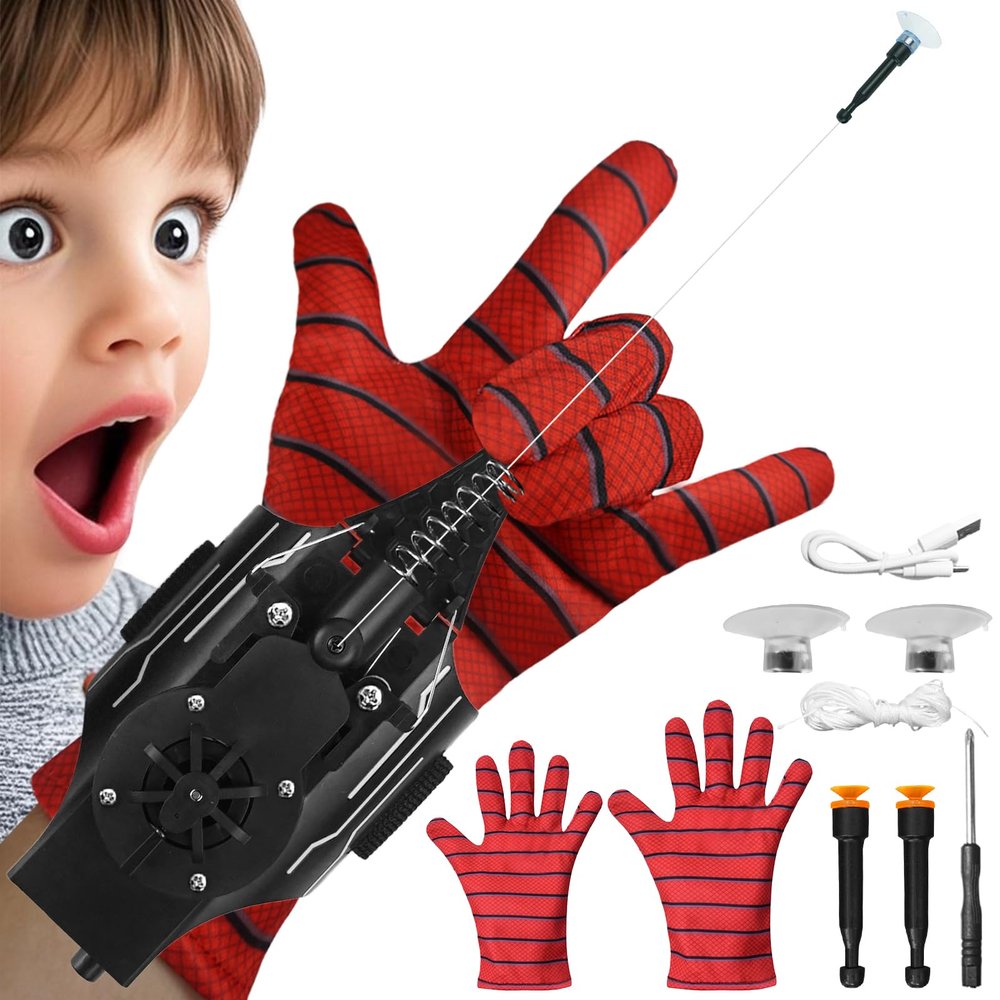 HNCSFW Spider Silk Launcher for Kids,Web Shooters- USB Type c Charging, Launch Distance 8ft - Can Grab Small Objects-Variety of Play Modes (Black) Kids Edition