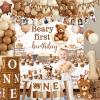 Beary First Birthday Decorations,147pcs Bear Birthday Decorations Brown Bear Birth Day Banner Backdrop High Chair Banner Tablecloth Cake Topper Box Balloon Garland for My 1st birthday Decorations view 2