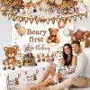 Beary First Birthday Decorations,147pcs Bear Birthday Decorations Brown Bear Birth Day Banner Backdrop High Chair Banner Tablecloth Cake Topper Box Balloon Garland for My 1st birthday Decorations view 3