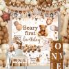 Beary First Birthday Decorations,147pcs Bear Birthday Decorations Brown Bear Birth Day Banner Backdrop High Chair Banner Tablecloth Cake Topper Box Balloon Garland for My 1st birthday Decorations view 4