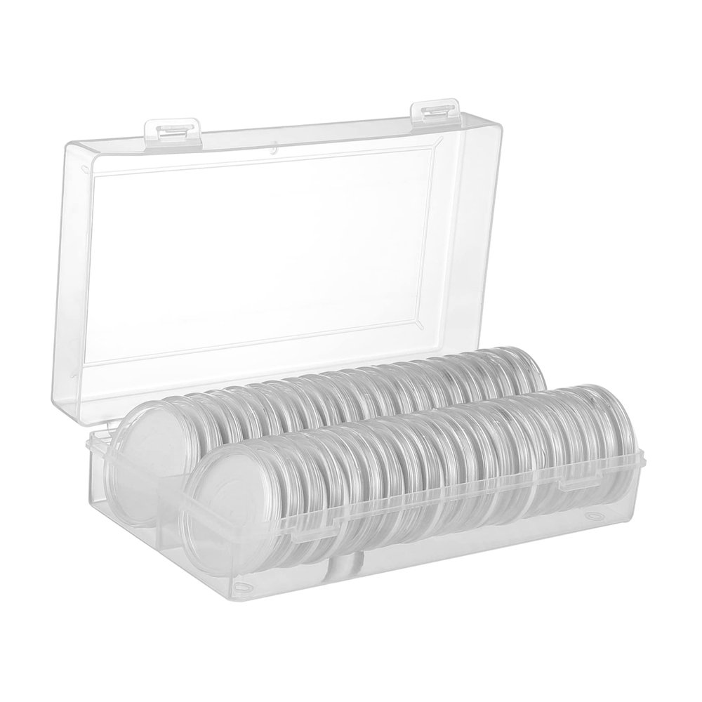 Angoily 40pcs Coin Holder Capsules Round Plastic Coin Container Storage Box Organizer for Collectors Box Money Saving Organizer