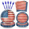 100 Pcs American Flag Party Supplies Set, Serves 25  Disposable Patriotic Paper Plates, Napkins, and Forks, USA Flag-Themed Tableware for 4th of July, Memorial Day, Veterans Day, Independence Day BBQ view 1