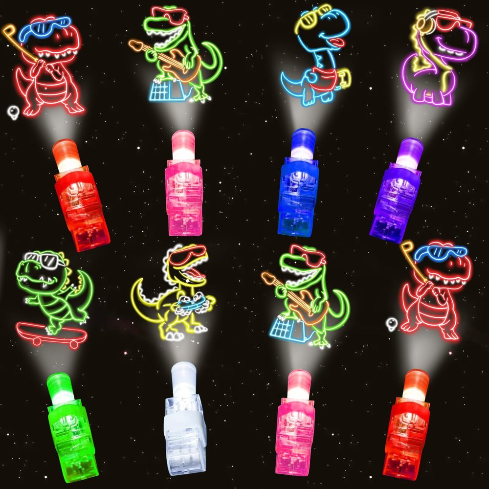 24PCS Party Favors LED Finger Lights, Glow in the Dark Light Up Toys Gifts Bulk for Kids Boy Girl Birthday Goodie Bags Stuffers Party Decorations Back to School Party Classroom Prizes (dinosaur)