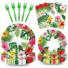 100 Pcs Tropical Luau Party Supplies Set, Serves 25  Disposable Hibiscus Floral Paper Plates, Napkins, and Forks, Hawaiian Themed Tableware for Summer BBQ, Pool and Beach Aloha Birthday Decorations view 1