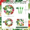 100 Pcs Tropical Luau Party Supplies Set, Serves 25  Disposable Hibiscus Floral Paper Plates, Napkins, and Forks, Hawaiian Themed Tableware for Summer BBQ, Pool and Beach Aloha Birthday Decorations view 2