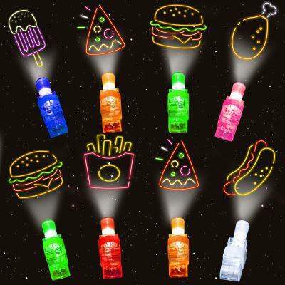 24PCS Party Favors LED Finger Lights, Glow in the Dark Light Up Toys Gifts Bulk for Kids Boy Girl Birthday Goodie Bags Stuffers Party Decorations Back to School Party Classroom Prizes (food)