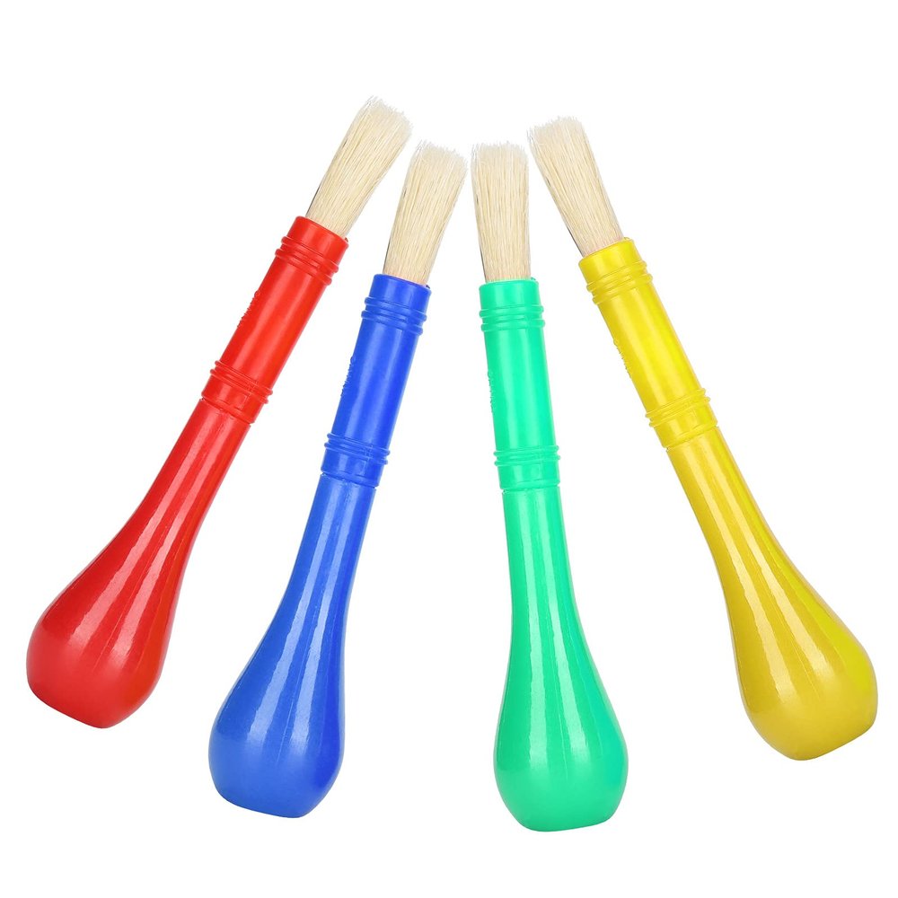 4pcs Kids Paint Brush, Bright Colors for Watercolor Painting, Kids Art Brush Set with Plastic Handle and Pig Hair, Ideal Painting Tools for Beginners, Students, and Artists