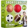 8.5 Sports Balls for Kids & Toddlers - (Pack of 4) Rubber Inflatable Multi-Sport Ball Set - Football, Soccer Ball, Basketball, Playground Ball & Pump - Birthday Gift Toys for Boys & Girls view 1