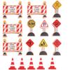 16 Pc Wooden Construction Signs and Traffic Cones - Construction Site Road Signs -Community Helpers Educational Preschool Street Track Accessories view 1