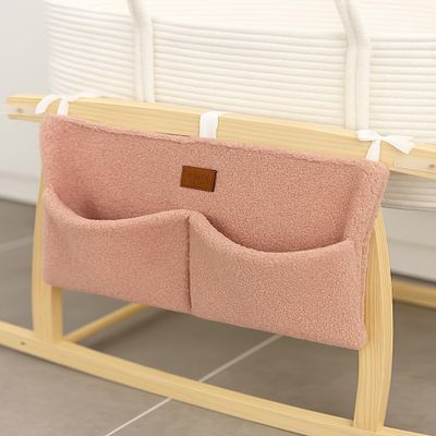 Adm&Eve Bedside Diaper Caddy - Teddy Material With 2 Compartments for Baby Carrier, Crib, Stroller & Changing Table, Hanging Storage Organizer (Dust PINK)