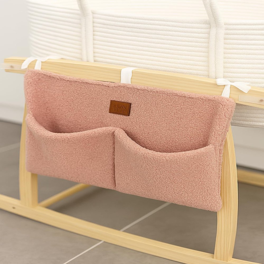 Adm&Eve Bedside Diaper Caddy - Teddy Material With 2 Compartments for Baby Carrier, Crib, Stroller & Changing Table, Hanging Storage Organizer (Dust PINK)