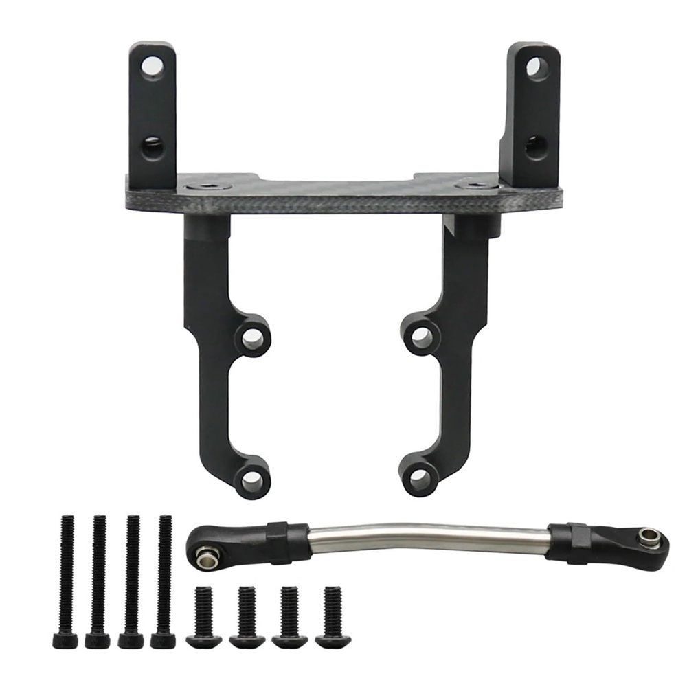 Carbon Fiber Metal Servo Mount Stand with Steering Link for 1/10 RC Crawler Car Axial SCX10 II 90046 AR44 Axle Upgrade Parts(Black)