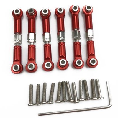 6Pcs Adjustable Metal Linkage Pull Rod Front/Rear Servo Link for Wltoys A949 A959 A969 A979 K929 RC Car Upgrade Spare(Red)