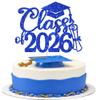 Rsstarxi 1 Pack Class of 2026 Cake Topper Glitter Congrats Grad Cap 2026 Graduation Cake Pick for Class of 2026 Graduation Theme High School Graduate Party Cake Decorations Blue view 1