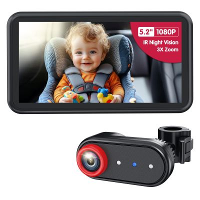Luckview BM2A Baby Car Camera, Night Vision & 5.2" 1080P Display for Rear-Facing Car Seats, Easy No-Damage Install, Patented Anti-Shake Mount Ideal for Parents and Pet Owners