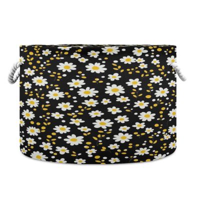 Kigai Daisy Flower Storage Basket with Cotton Hanldes Collapsible Laundry Basket Blanket Toy Organizer Closet Sotrage Bin for Nursery, Bedroom, Home