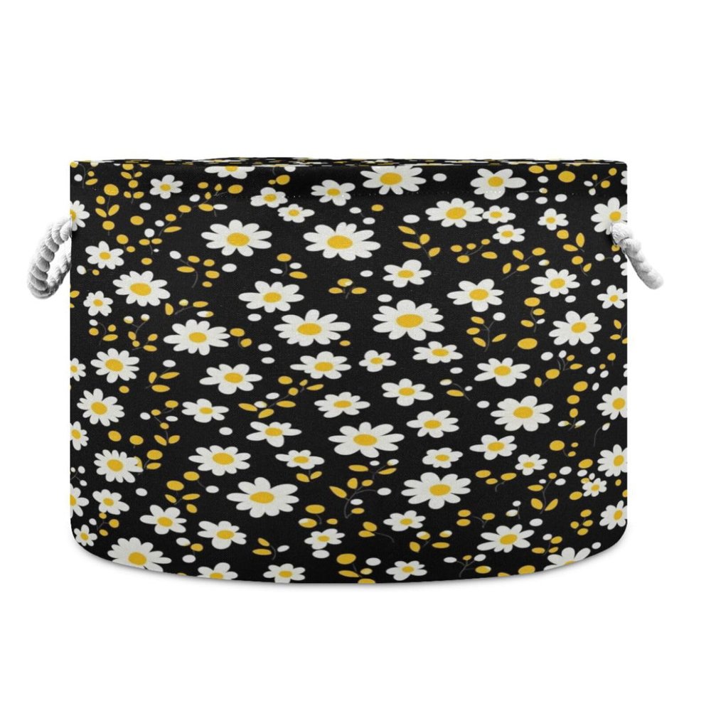 Kigai Daisy Flower Storage Basket with Cotton Hanldes Collapsible Laundry Basket Blanket Toy Organizer Closet Sotrage Bin for Nursery, Bedroom, Home
