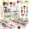 Wooden Ice Cream Toys for Kids Pretend Play Kitchen Food Toys with Scoop & Menu & Fake Money, Ice Cream Counter Shop Playset for 3 4 5 6 Year Old Girls Boys Birthday Gifts view 1