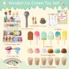 Wooden Ice Cream Toys for Kids Pretend Play Kitchen Food Toys with Scoop & Menu & Fake Money, Ice Cream Counter Shop Playset for 3 4 5 6 Year Old Girls Boys Birthday Gifts view 2
