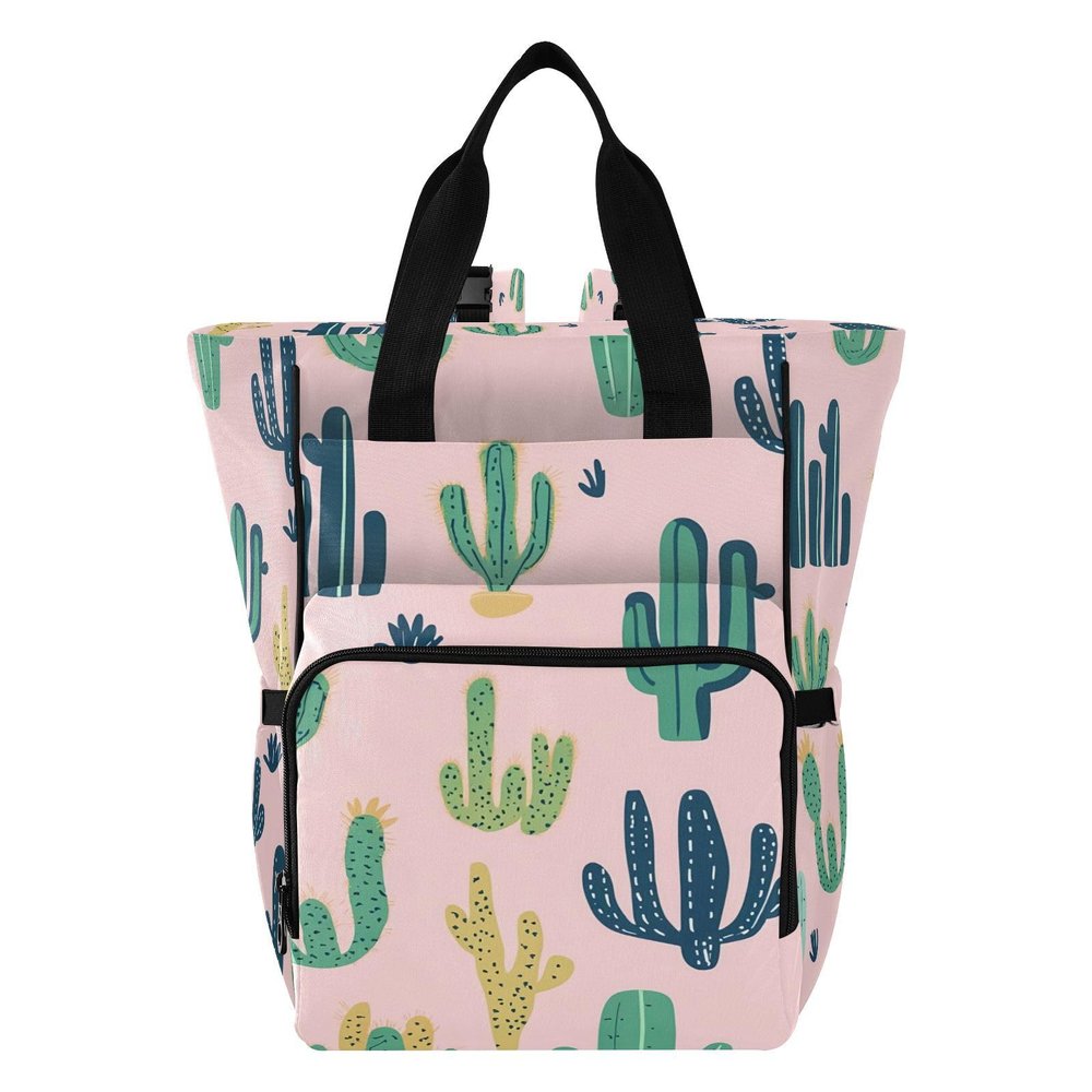 BOESI Doodle Cactus Pattern Diaper Bag Backpack, Mommy Bag, Multifunctional Diaper Bag, Travel Backpack