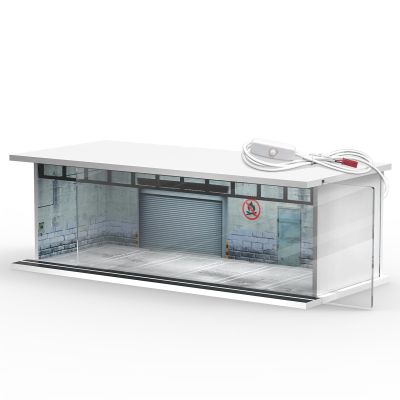 SAMYUCHO 1/64 Scale Diecast Display Case for Hot Wheels Matchbox Cars, Toy Car Model Mini Garage with LED Light and Acrylic Cover, Stackable Parking Lot Diorama Storage for Collection Present