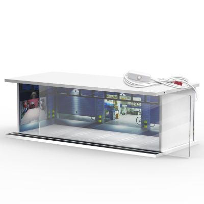 SAMYUCHO 1/64 Scale Diecast Display Case for Hot Wheels Matchbox Cars, Toy Car Model Mini Garage with LED Light and Acrylic Cover, Stackable Parking Lot Diorama Storage for Collection Present