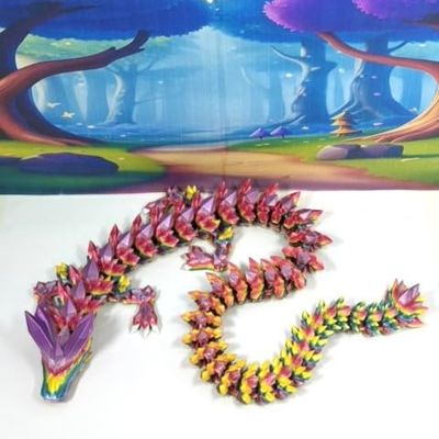 24 Inches 3D Printed Dragon with Dragon Egg, Articulated Rainbow Silk Crystal Dragon, Executive Desk Toy, Fidget ADHD Autism Toy D0102-DR-24