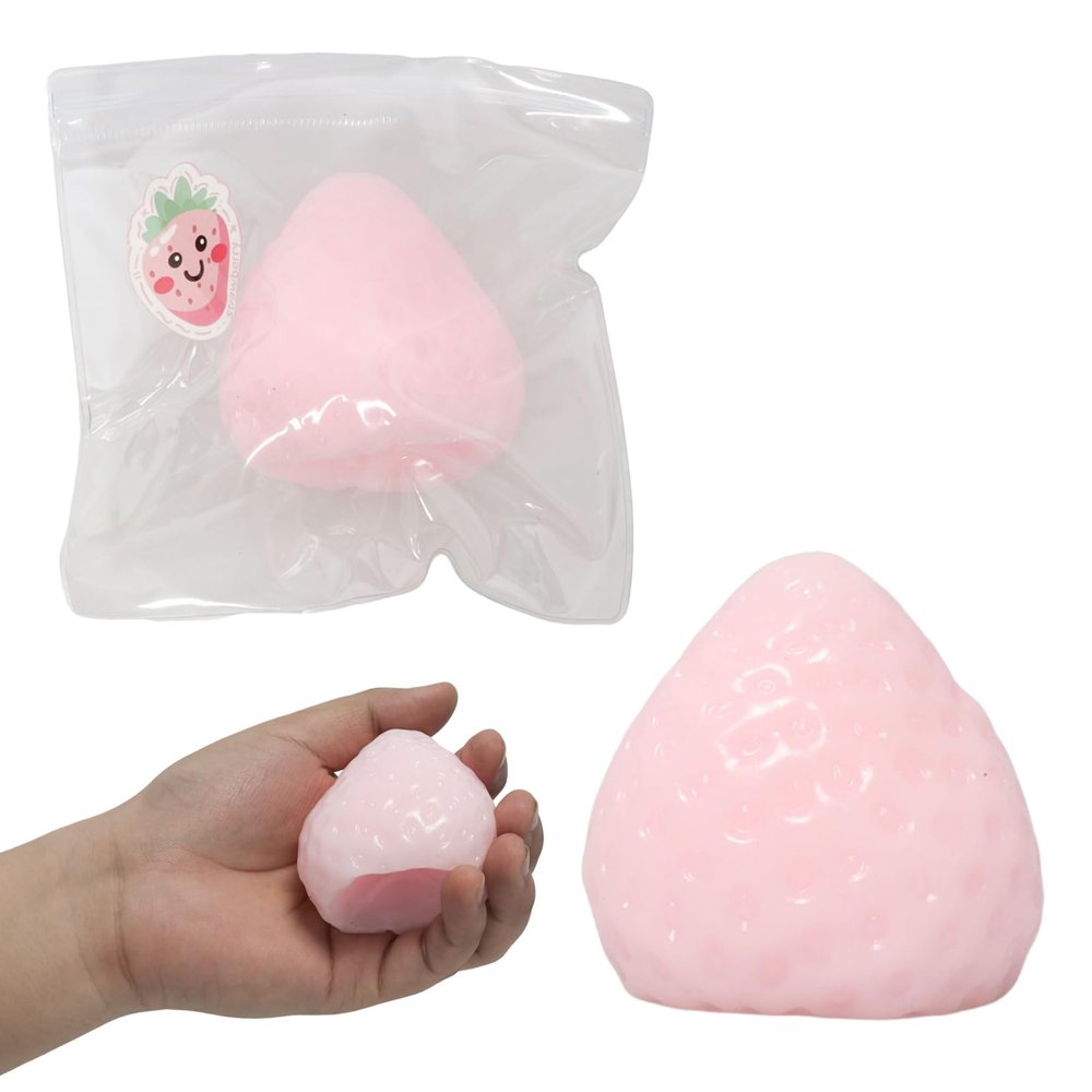 1pcs Squishy Strawberry,Cute Squeeze Toys,Kawaii Squishies PVC Toys,Stress Relieving Fur Ball OPP Packaging Gifts Fidget Toys for Anxiety&Relaxation for Kids Adults (1pcs Pink)