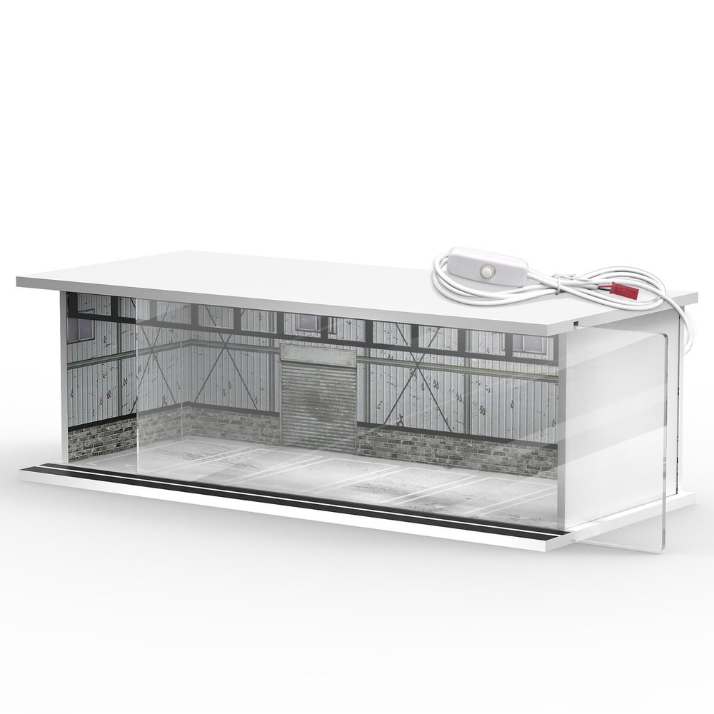 SAMYUCHO 1/64 Scale Diecast Display Case for Hot Wheels Matchbox Cars, Toy Car Model Mini Garage with LED Light and Acrylic Cover, Stackable Parking Lot Diorama Storage for Collection Present