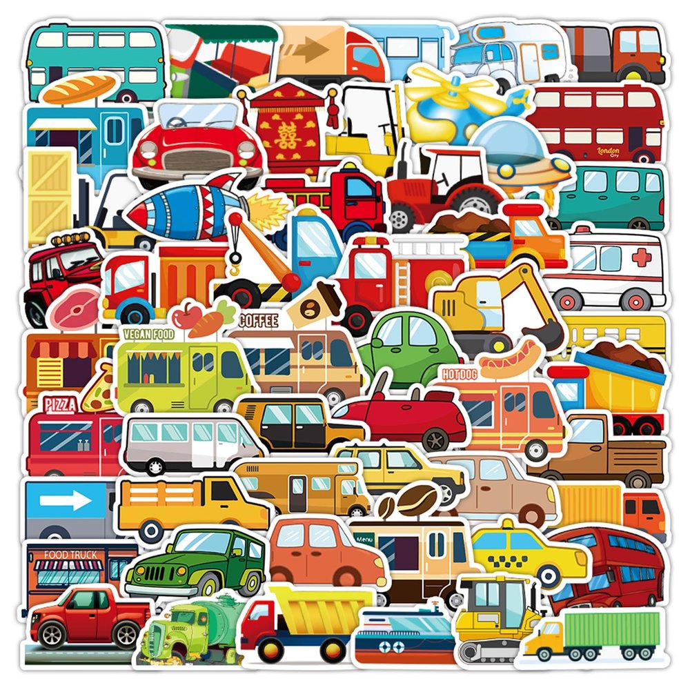 100 Pcs Car Sticker, Bus Truck Airplane Ship Thick Gel Cling Truck Transportation Vehicle Sticker for Toddler Kid Teaching School Home Party Supplies