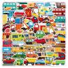 100 Pcs Car Sticker, Bus Truck Airplane Ship Thick Gel Cling Truck Transportation Vehicle Sticker for Toddler Kid Teaching School Home Party Supplies view 1