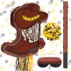 4 Pcs Cowboy Boot Pinata Set Include 15.7 x 11.8 inches Brown Western Piata with Stick Confetti and Mask Western Birthday Party Decorations for Photo Prop Candy Holder Party Supplies (Cowboy Boot) view 1