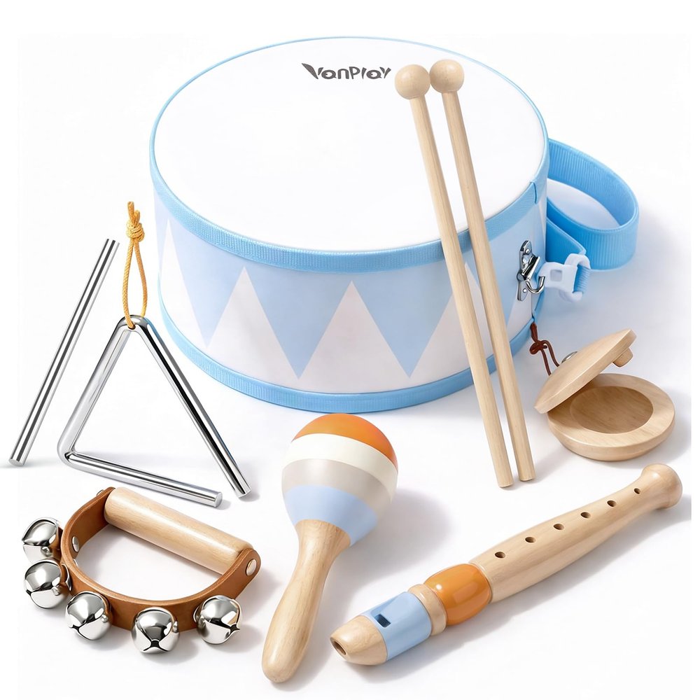 Drum Set for Boys - Toys for 2 3 Year Old Boy Birthday Gifts - Wooden Montessori Musical Instruments for Toddlers 2-4, Preschool Musical Toys with Snare Drum for Kids Age 3-5
