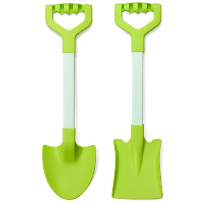 QINGLER 20 Long Sand Beach Shovels for Kids Heavy Duty Plastic Summer Sand Scoops Spades Toy Sandbox Garden Snow Digging Play Gift Set Party Bundle 2 Pack Green