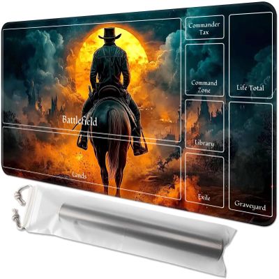 for MTG Playmat with Zones 24" x 14" TCG Card & Board Game Mat, Smooth Surface, Non-Slip Base, Includes Free Storage Bag, Doubles as Desk Mousepad, Cowboy Riding A Horse