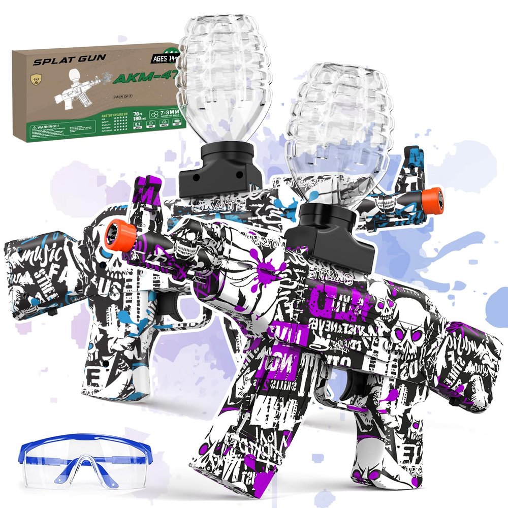 AKM-47 2-Pack Gel Ball Blaster Gun Electric Gel Gun Blaster with Top-Loading, Powerful Long-Range Accuracy, Rechargeable Splat Gun for Outdoor Games, Great for Teens & Adults, Ages 14+