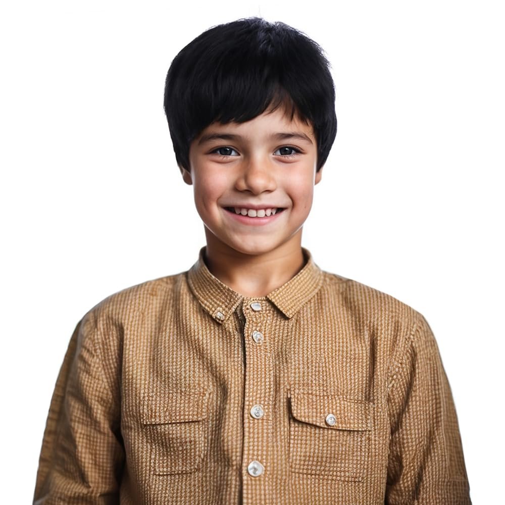 Edivd Child Boys Black Wig Short Black Straight Wig for Kids Heat Resistant Synthetic Wigs with Cap