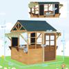 Wooden Playhouse for Kids Outdoor Fir Wood Construction with Flower Boxes and Planter Pots Water Resistant Tilt Roof Front Entrance Windows for Ages 3-8 White Green Dark Gray (Brown, Blue) view 2