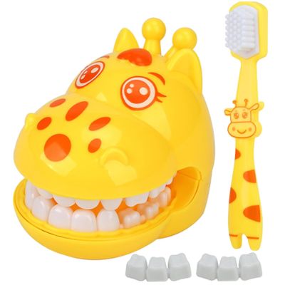 Teeth Model for Teaching Kids, Cartoon Giraffe Demonstration Teeth Model with Toothbrush, Hygienic Habit Cultivation Kids Dentist Play Set for Children Student