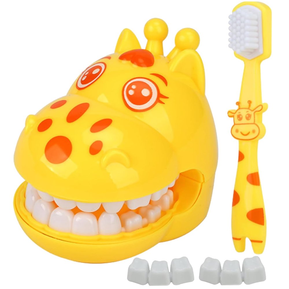 Teeth Model for Teaching Kids, Cartoon Giraffe Demonstration Teeth Model with Toothbrush, Hygienic Habit Cultivation Kids Dentist Play Set for Children Student