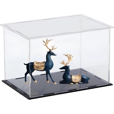 Clear Acrylic Display Box with Black Wood Plastic Base, 10x10x10cm/4x4x4in, 3mm Thick Dustproof Protection Showcase Countertop Case for Collectibles Action Figures Helmet Toys Models