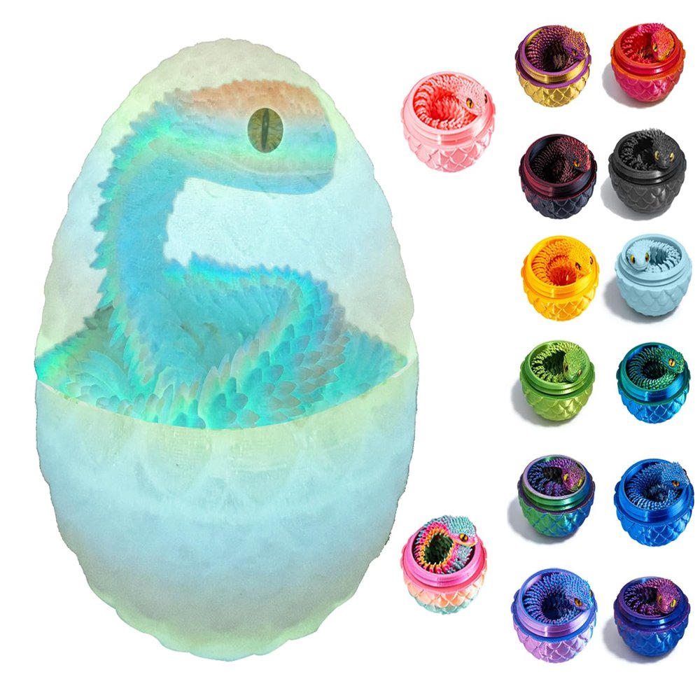 3D Printed Snake Toys, Flexible 3D Eco-Friendly Animal Toy, ADHD Fidget Snake, Unique Desk Pet for Collectors, Stress Relief & Home Decor (Candy Fluorescent Egg, 11.8')